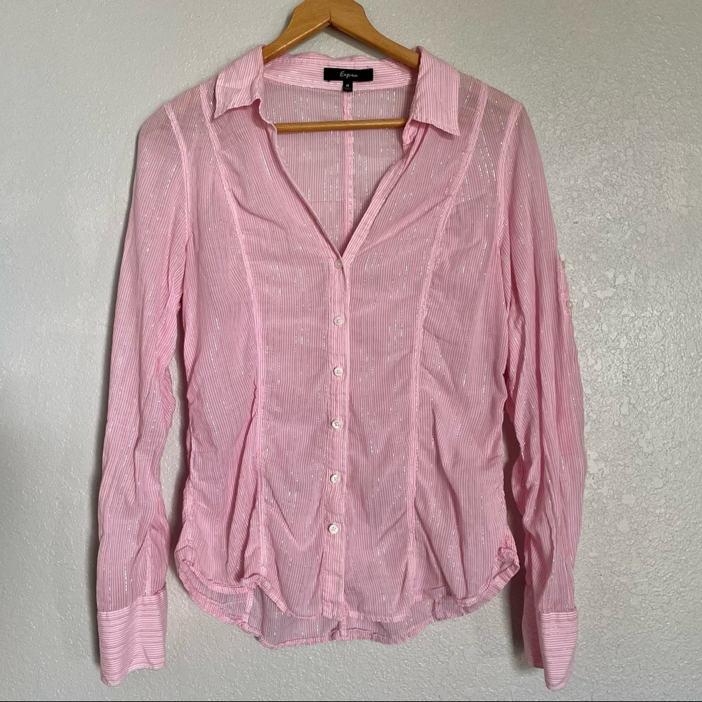 Express Pink Long Sleeve Button Down Shirt - Size M